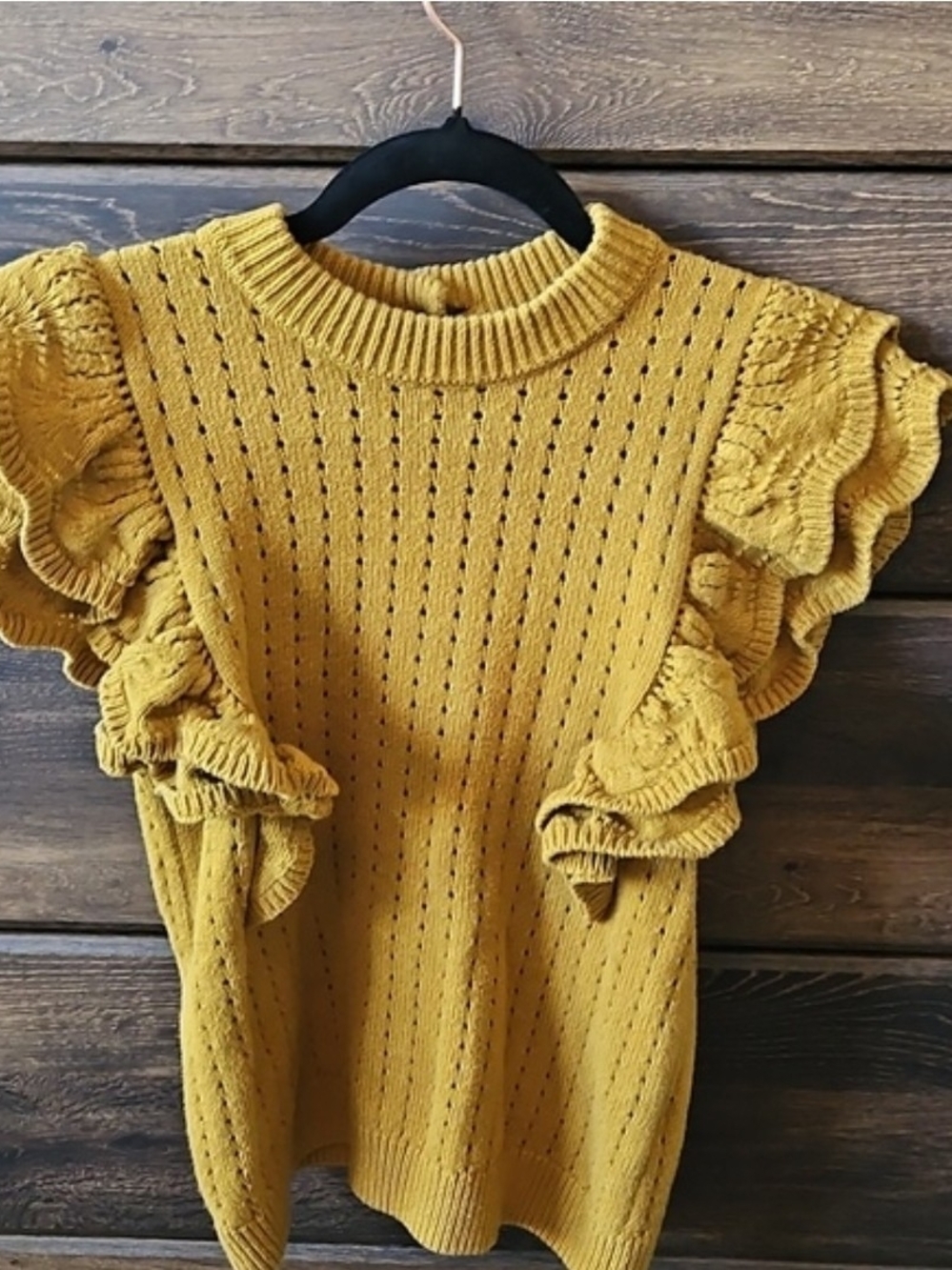 Who What Wear Mustard Ruffle-Sleeve Button Cardigan